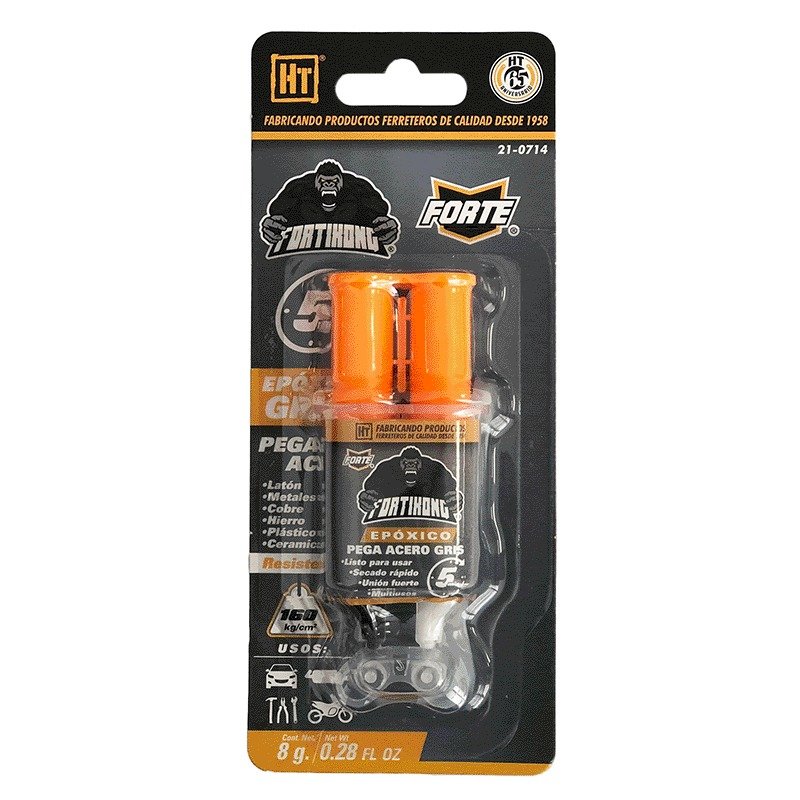 Pegamento Pega Acero Epoxico, Gris, 5 Minutos, 8 g, Fortikong, Forte [210714]