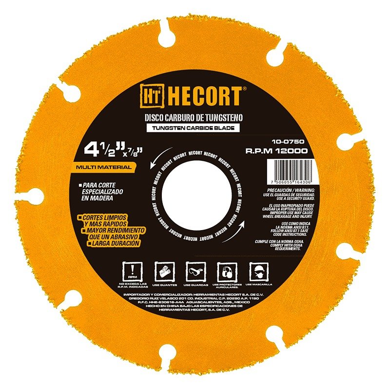 Disco 4 1/2" Multimaterial De Carburo De Tugsteno Para Esmeril, Hecort [100750]