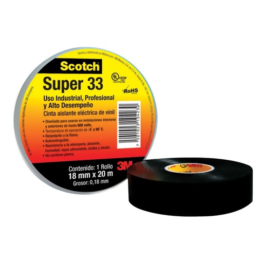 [314] Cinta Aislar Negra De 20.1 m, Super Scotch 33, 3M [314]